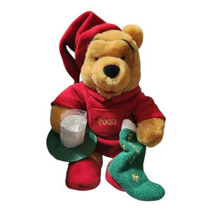 Winnie The Pooh Christmas Plush Bear With Stocking & Milk 2000‎ Disney Store